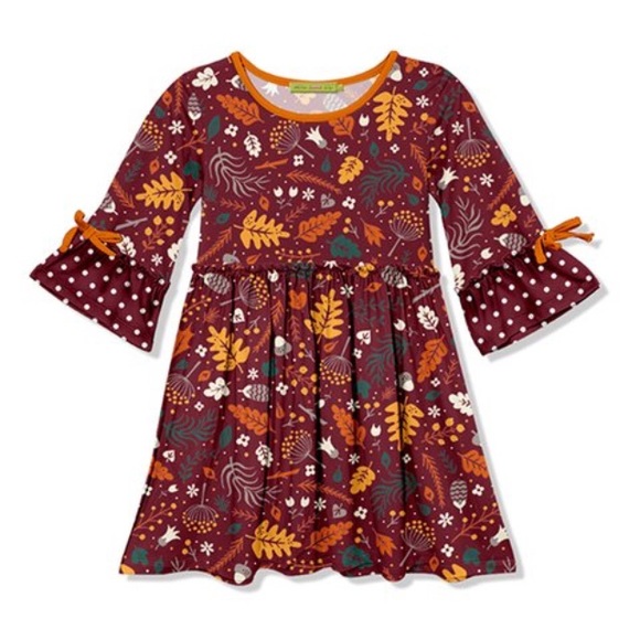 🌸Host Pick🌸Brown Leaf Ruffle-Sleeve A-Line Dress - Picture 1 of 2